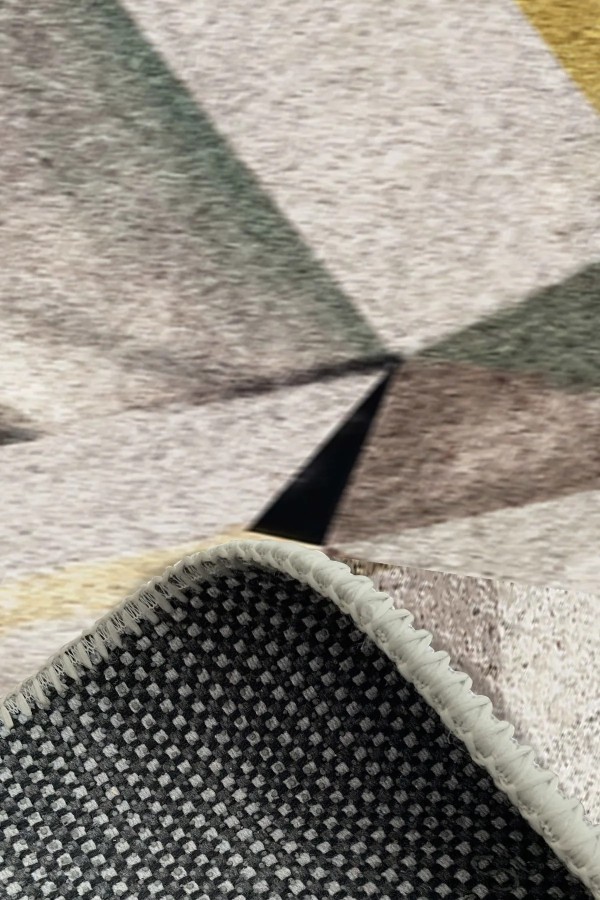 Boug Modern Kadife Geometrik Desenli Pamuk Tabanlı Yıkanabilen Kaydırmaz Antibakteriyel Salon Halısı