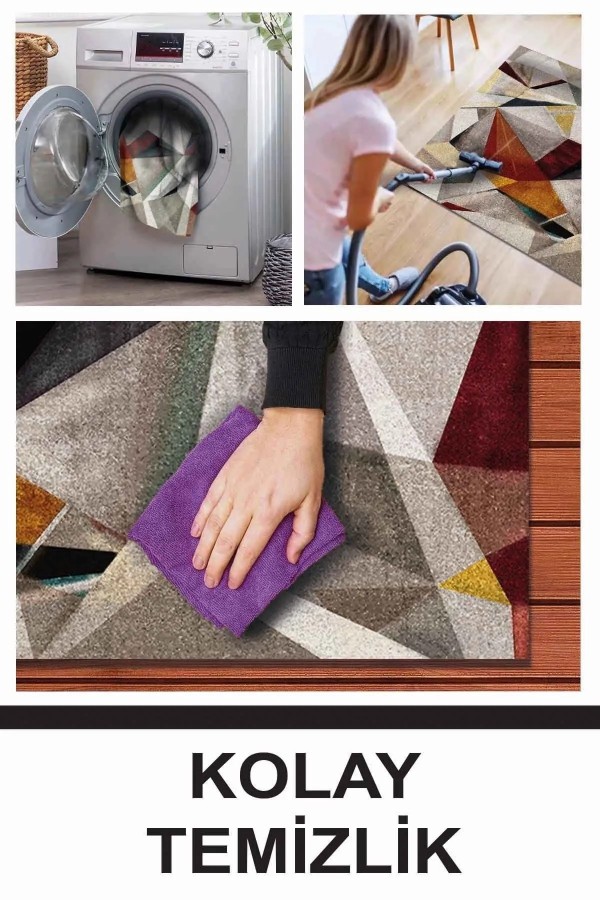 Boug Modern Kadife Geometrik Desenli Pamuk Tabanlı Yıkanabilen Kaydırmaz Antibakteriyel Salon Halısı