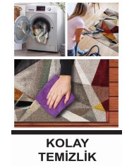 Boug Modern Kadife Geometrik Desenli Pamuk Tabanlı Yıkanabilen Kaydırmaz Antibakteriyel Salon Halısı