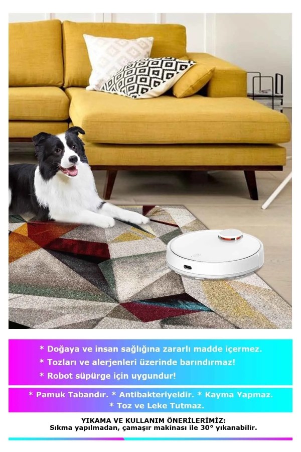 Boug Modern Kadife Geometrik Desenli Pamuk Tabanlı Yıkanabilen Kaydırmaz Antibakteriyel Salon Halısı