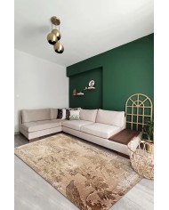 Hana Modern Kadife Eko Desenli Pamuk Tabanlı Yıkanabilen Kaydırmaz Antibakteriyel Salon Halısı