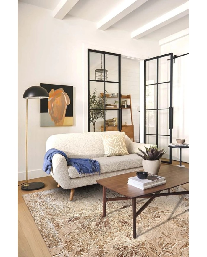 Hana Modern Kadife Eko Desenli Pamuk Tabanlı Yıkanabilen Kaydırmaz Antibakteriyel Salon Halısı