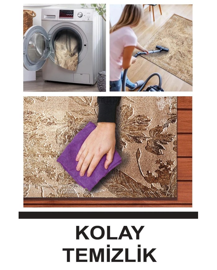 Hana Modern Kadife Eko Desenli Pamuk Tabanlı Yıkanabilen Kaydırmaz Antibakteriyel Salon Halısı