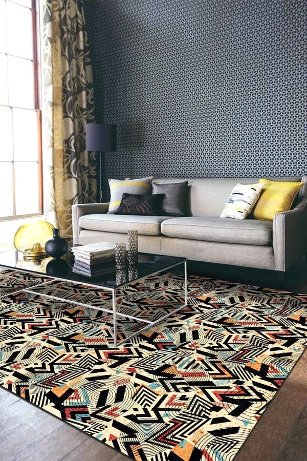 Endrın Modern Kadife Desenli Pamuk Tabanlı Yıkanabilen Kaydırmaz Antibakteriyel Salon Halısı