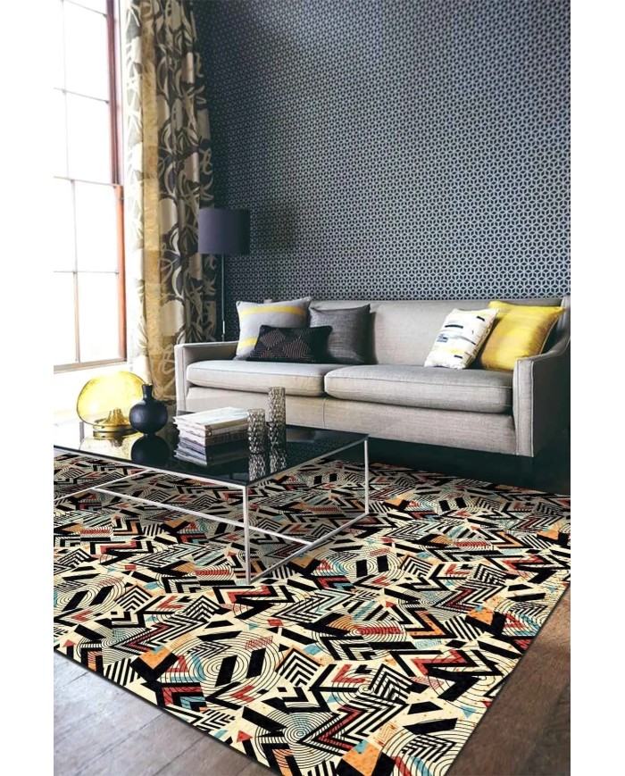 Endrın Modern Kadife Desenli Pamuk Tabanlı Yıkanabilen Kaydırmaz Antibakteriyel Salon Halısı