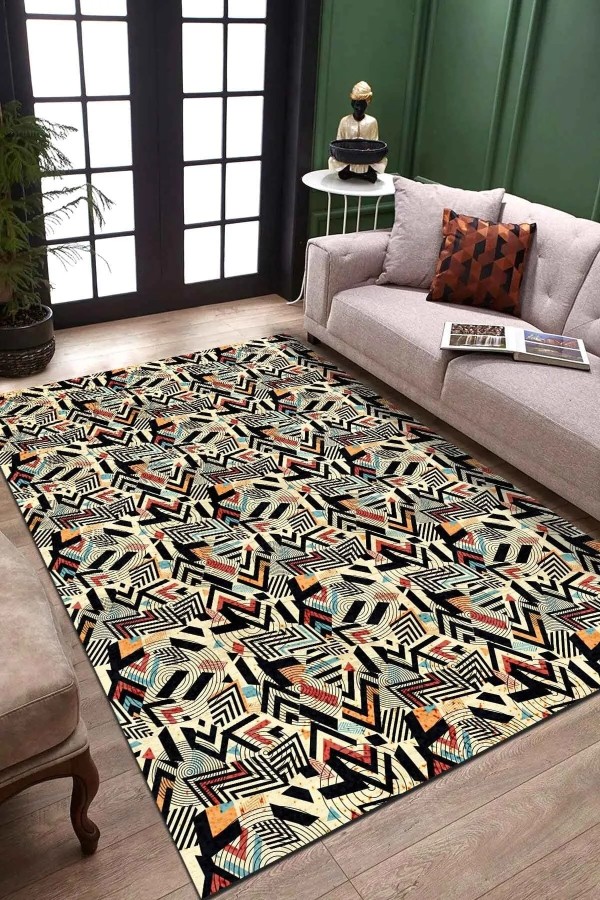 Endrın Modern Kadife Desenli Pamuk Tabanlı Yıkanabilen Kaydırmaz Antibakteriyel Salon Halısı