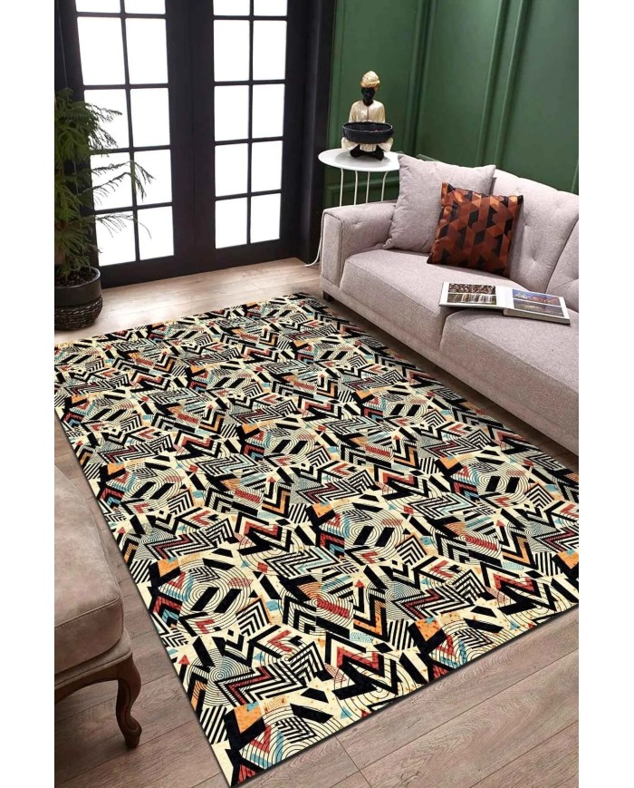 Endrın Modern Kadife Desenli Pamuk Tabanlı Yıkanabilen Kaydırmaz Antibakteriyel Salon Halısı