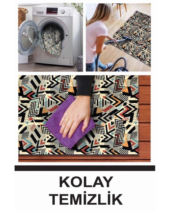 Endrın Modern Kadife Desenli Pamuk Tabanlı Yıkanabilen Kaydırmaz Antibakteriyel Salon Halısı