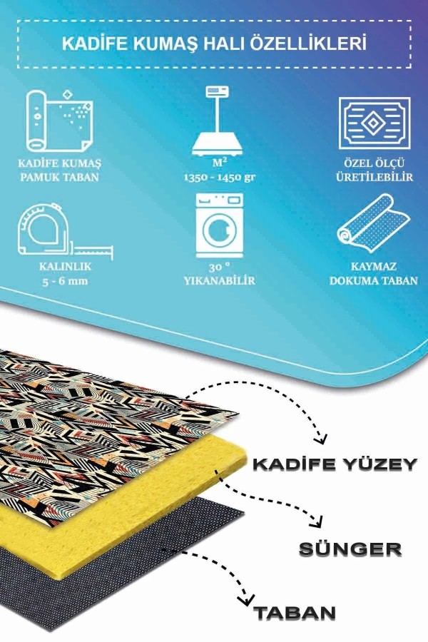 Endrın Modern Kadife Desenli Pamuk Tabanlı Yıkanabilen Kaydırmaz Antibakteriyel Salon Halısı