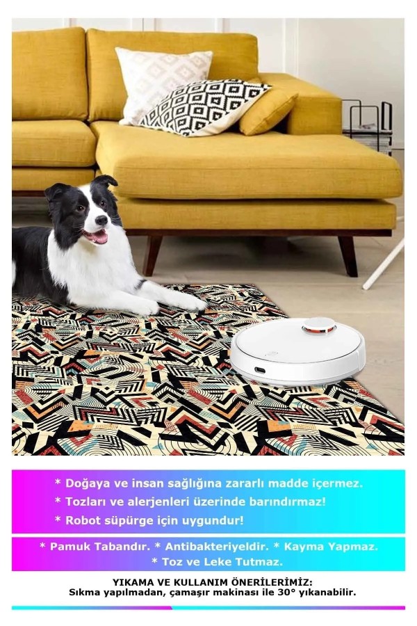 Endrın Modern Kadife Desenli Pamuk Tabanlı Yıkanabilen Kaydırmaz Antibakteriyel Salon Halısı