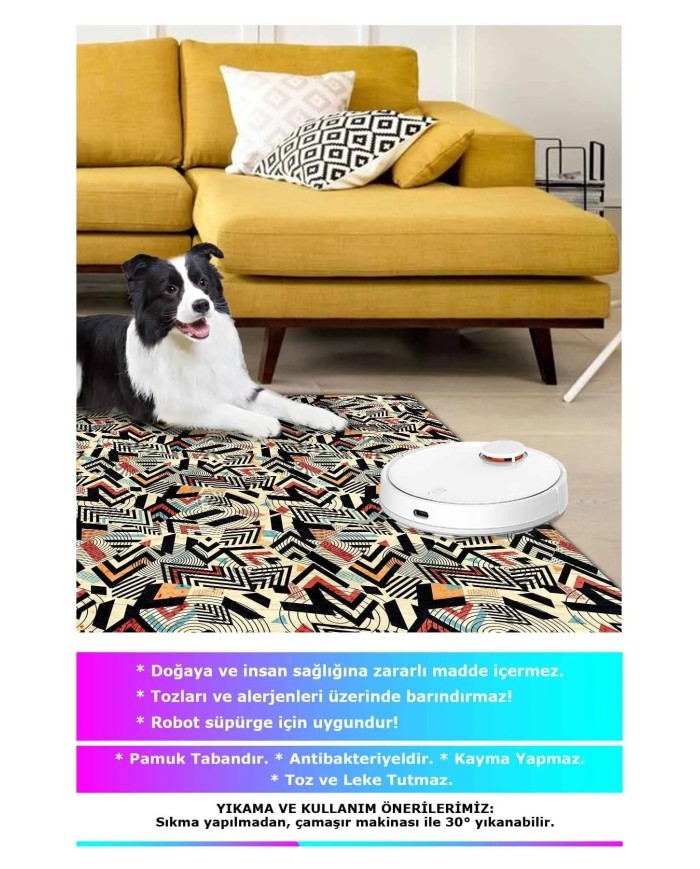 Endrın Modern Kadife Desenli Pamuk Tabanlı Yıkanabilen Kaydırmaz Antibakteriyel Salon Halısı