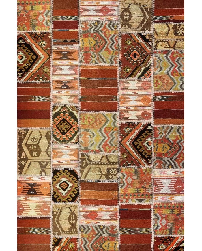Carnosa Patchwork Desenli Kadife Pamukyıkanabilen Kaydırmaz Antibakteriyel Salon Halısı