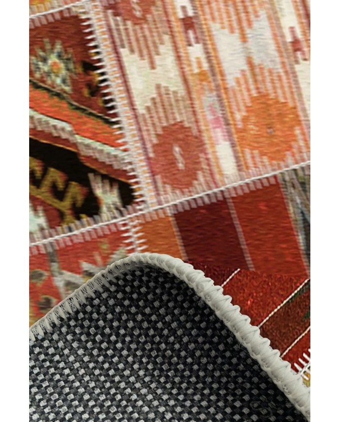 Carnosa Patchwork Desenli Kadife Pamukyıkanabilen Kaydırmaz Antibakteriyel Salon Halısı