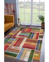 Bitsy Patchwork Kadife Modern Pamuk Tabanlı Yıkanabilen Kaydırmaz Antibakteriyel Salon Halısı