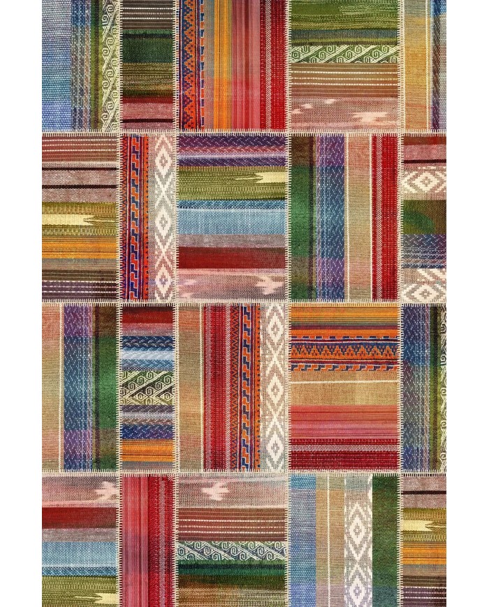 Bitsy Patchwork Kadife Modern Pamuk Tabanlı Yıkanabilen Kaydırmaz Antibakteriyel Salon Halısı