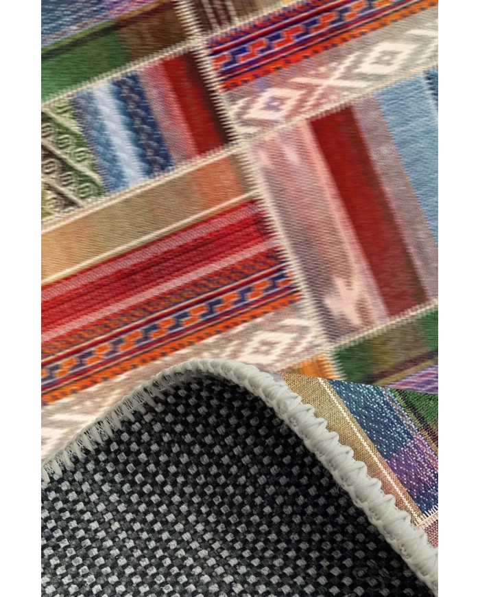 Bitsy Patchwork Kadife Modern Pamuk Tabanlı Yıkanabilen Kaydırmaz Antibakteriyel Salon Halısı