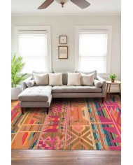 Cros Modern Desenli Kadife Pamuk Tabanlı Yıkanabilen Kaydırmaz Antibakteriyel Salon Halısı