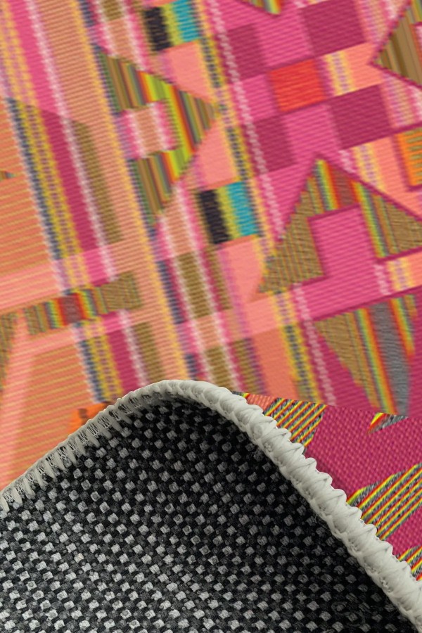 Cros Modern Desenli Kadife Pamuk Tabanlı Yıkanabilen Kaydırmaz Antibakteriyel Salon Halısı