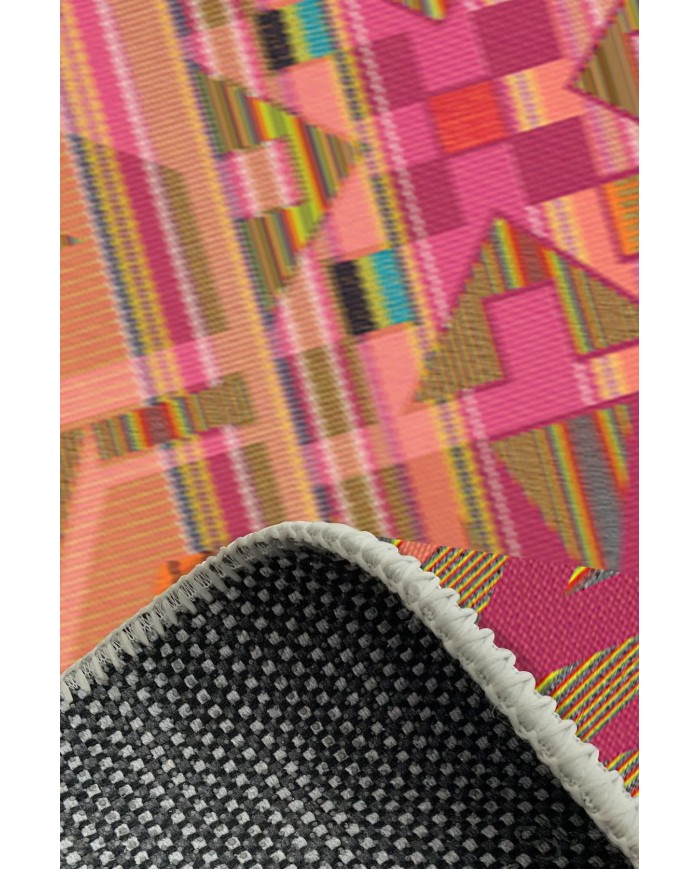 Cros Modern Desenli Kadife Pamuk Tabanlı Yıkanabilen Kaydırmaz Antibakteriyel Salon Halısı