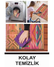 Cros Modern Desenli Kadife Pamuk Tabanlı Yıkanabilen Kaydırmaz Antibakteriyel Salon Halısı