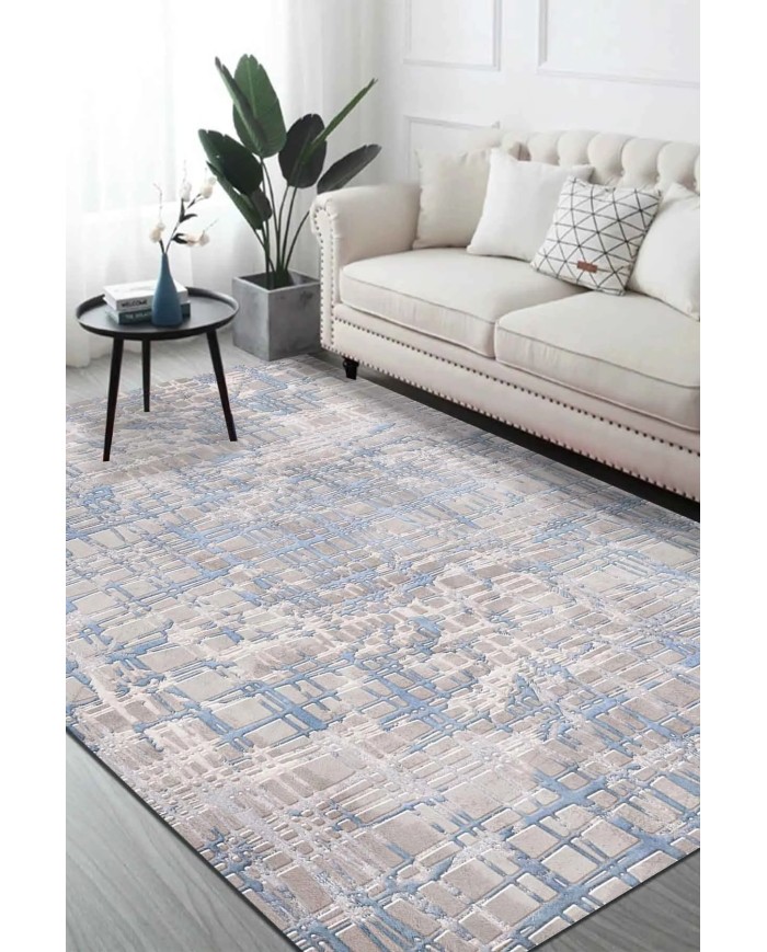 Huner Modern Kadife Eko Desenli Pamuk Tabanlı Yıkanabilen Kaydırmaz Antibakteriyel Salon Halısı