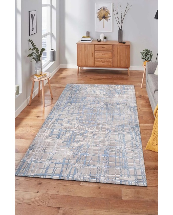 Huner Modern Kadife Eko Desenli Pamuk Tabanlı Yıkanabilen Kaydırmaz Antibakteriyel Salon Halısı