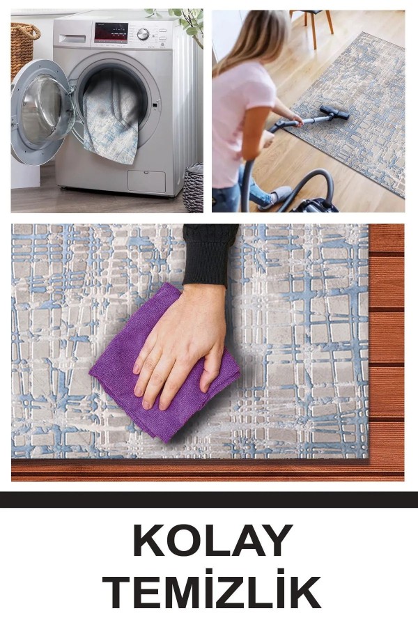 Huner Modern Kadife Eko Desenli Pamuk Tabanlı Yıkanabilen Kaydırmaz Antibakteriyel Salon Halısı