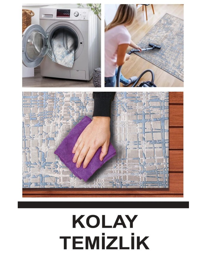 Huner Modern Kadife Eko Desenli Pamuk Tabanlı Yıkanabilen Kaydırmaz Antibakteriyel Salon Halısı