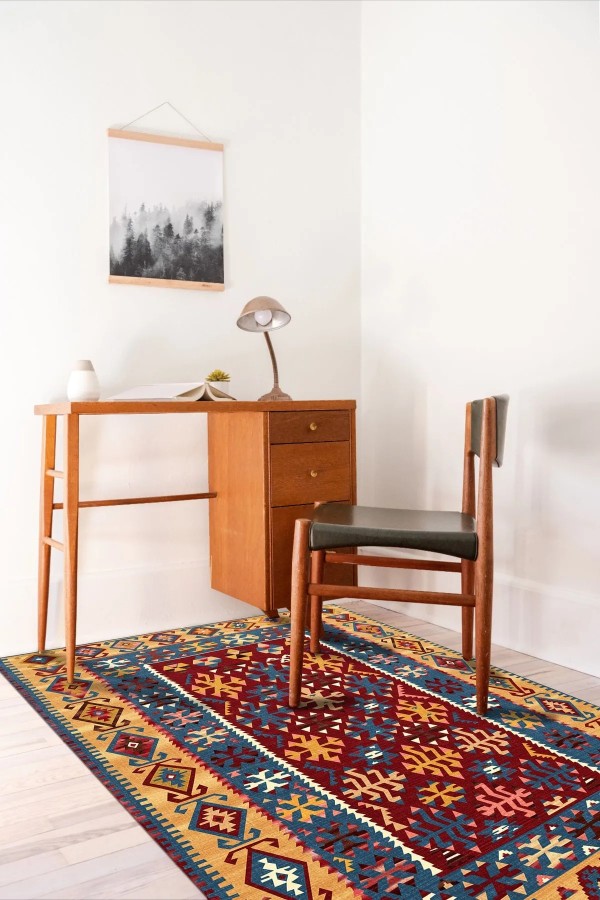 Caleb Modern Kadife Vintage Desenli Pamuk Tabanlı Yıkanabilen Kaydırmaz Antibakteriyel Salon Halısı