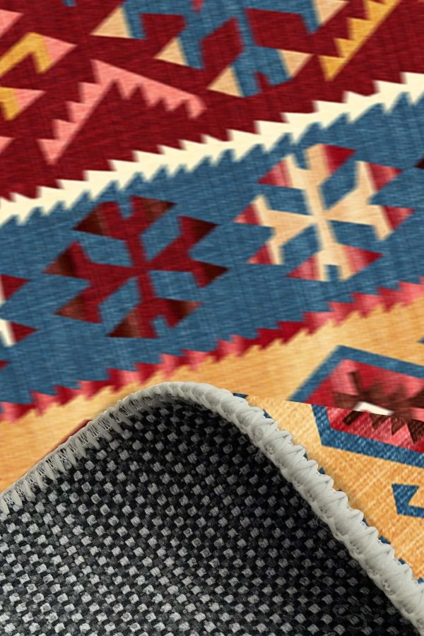 Caleb Modern Kadife Vintage Desenli Pamuk Tabanlı Yıkanabilen Kaydırmaz Antibakteriyel Salon Halısı