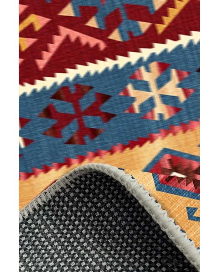 Caleb Modern Kadife Vintage Desenli Pamuk Tabanlı Yıkanabilen Kaydırmaz Antibakteriyel Salon Halısı