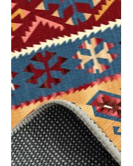 Caleb Modern Kadife Vintage Desenli Pamuk Tabanlı Yıkanabilen Kaydırmaz Antibakteriyel Salon Halısı