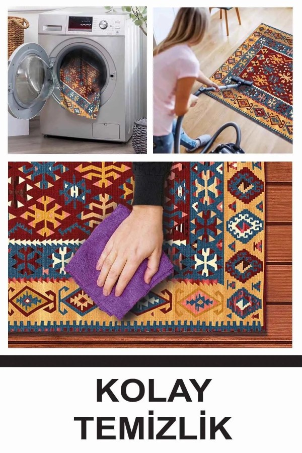 Caleb Modern Kadife Vintage Desenli Pamuk Tabanlı Yıkanabilen Kaydırmaz Antibakteriyel Salon Halısı