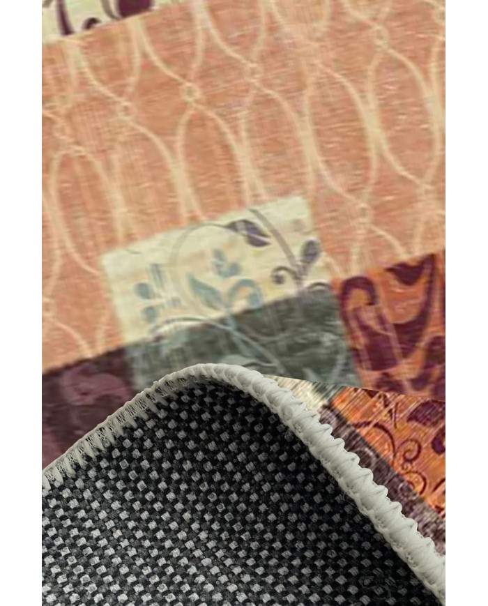 Banaf Patchwork Kadife Modern Pamuk Tabanlı Yıkanabilen Kaydırmaz Antibakteriyel Salon Halısı