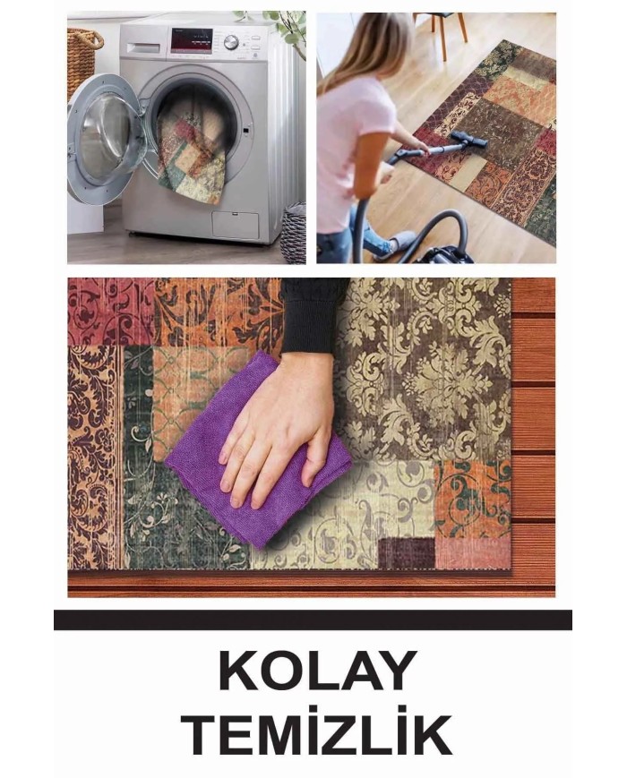 Banaf Patchwork Kadife Modern Pamuk Tabanlı Yıkanabilen Kaydırmaz Antibakteriyel Salon Halısı