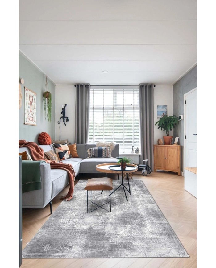 Kali Modern Kadife Eko Desenli Pamuk Tabanlı Yıkanabilen Kaydırmaz Antibakteriyel Salon Halısı