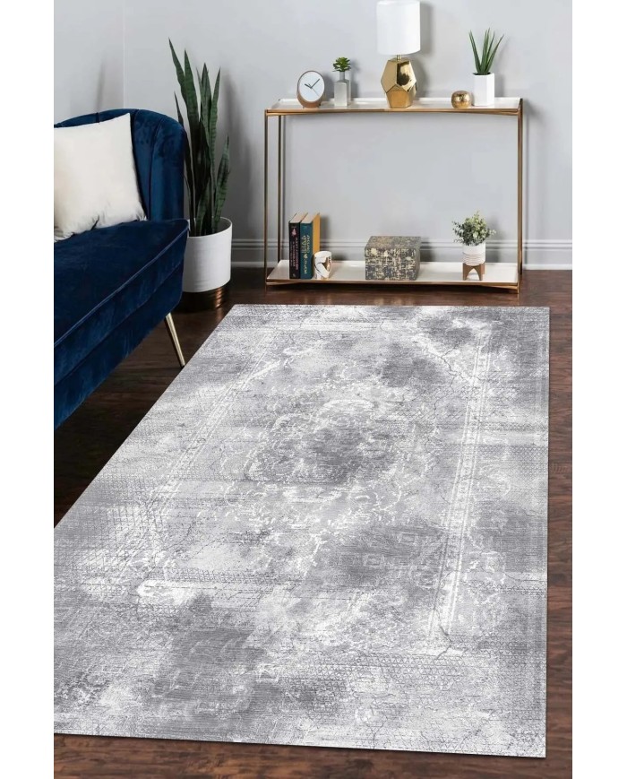 Kali Modern Kadife Eko Desenli Pamuk Tabanlı Yıkanabilen Kaydırmaz Antibakteriyel Salon Halısı