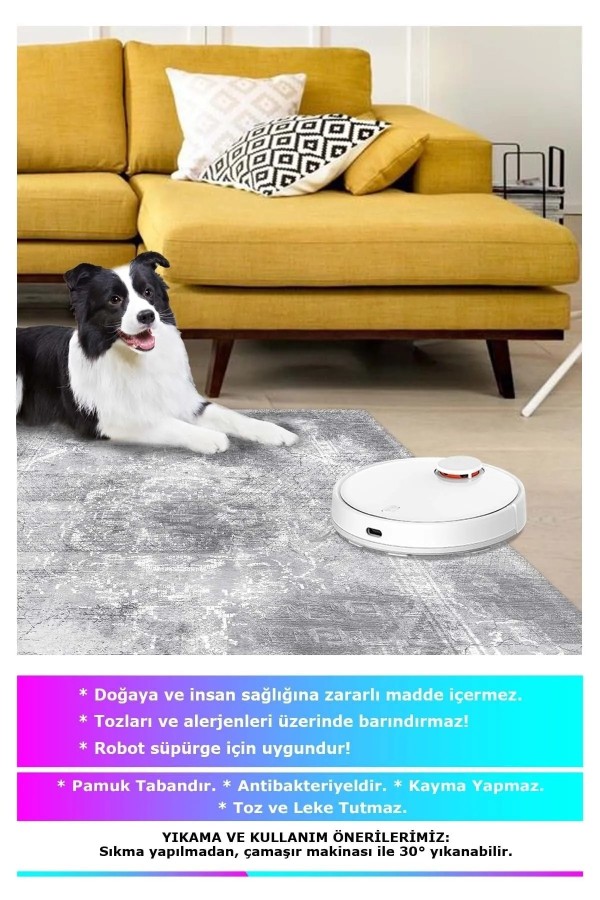 Kali Modern Kadife Eko Desenli Pamuk Tabanlı Yıkanabilen Kaydırmaz Antibakteriyel Salon Halısı