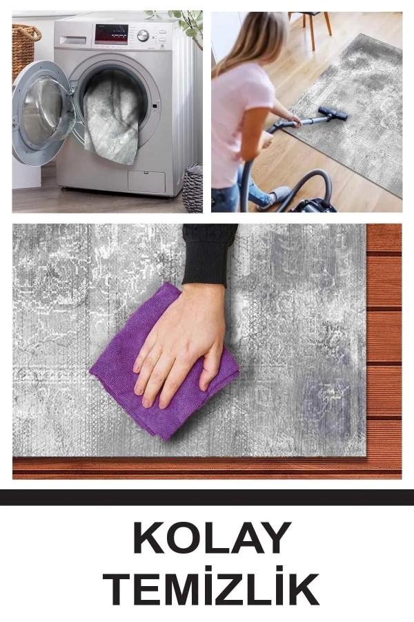 Kali Modern Kadife Eko Desenli Pamuk Tabanlı Yıkanabilen Kaydırmaz Antibakteriyel Salon Halısı