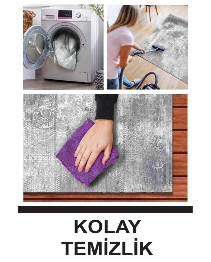 Kali Modern Kadife Eko Desenli Pamuk Tabanlı Yıkanabilen Kaydırmaz Antibakteriyel Salon Halısı