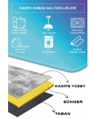 Kali Modern Kadife Eko Desenli Pamuk Tabanlı Yıkanabilen Kaydırmaz Antibakteriyel Salon Halısı