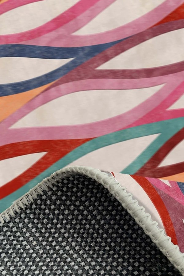 Billa Modern Desenli Kadife Pamuk Tabanlı Yıkanabilen Kaydırmaz Antibakteriyel Salon Halısı