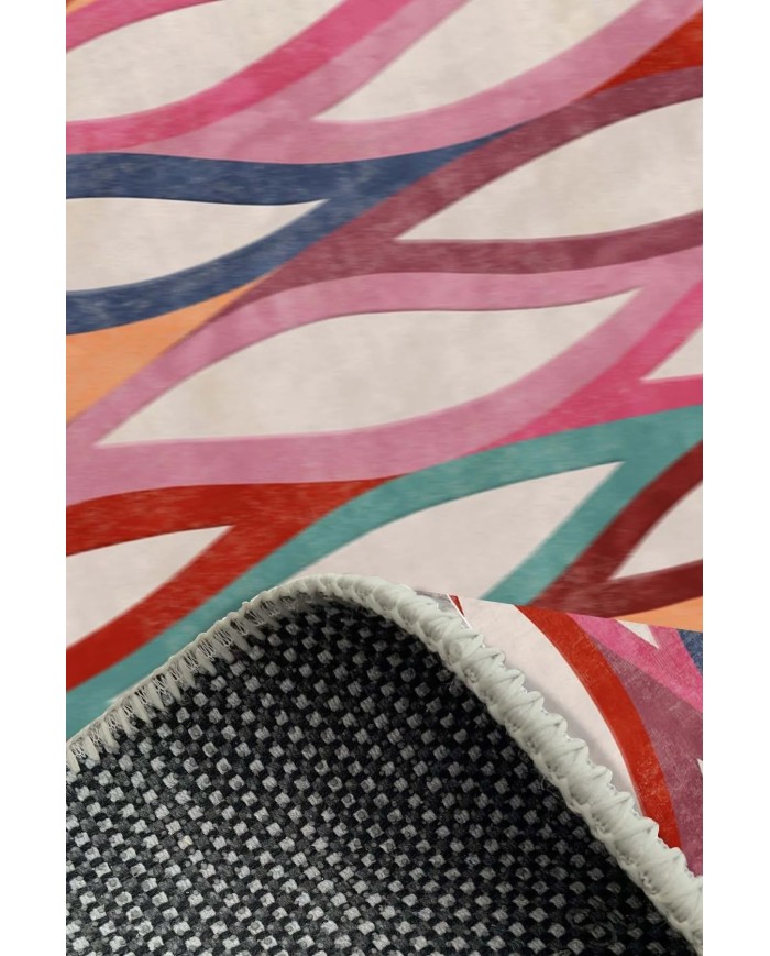 Billa Modern Desenli Kadife Pamuk Tabanlı Yıkanabilen Kaydırmaz Antibakteriyel Salon Halısı