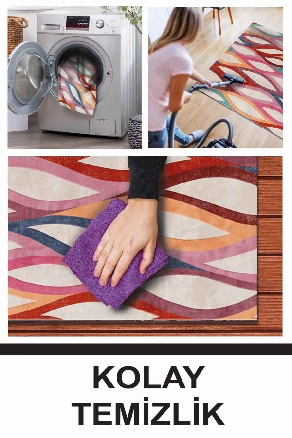 Billa Modern Desenli Kadife Pamuk Tabanlı Yıkanabilen Kaydırmaz Antibakteriyel Salon Halısı