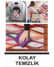 Billa Modern Desenli Kadife Pamuk Tabanlı Yıkanabilen Kaydırmaz Antibakteriyel Salon Halısı