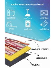 Billa Modern Desenli Kadife Pamuk Tabanlı Yıkanabilen Kaydırmaz Antibakteriyel Salon Halısı