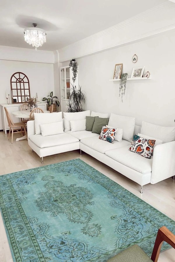 Jeff Modern Kadife Eko Desenli Pamuk Tabanlı Yıkanabilen Kaydırmaz Antibakteriyel Salon Halısı