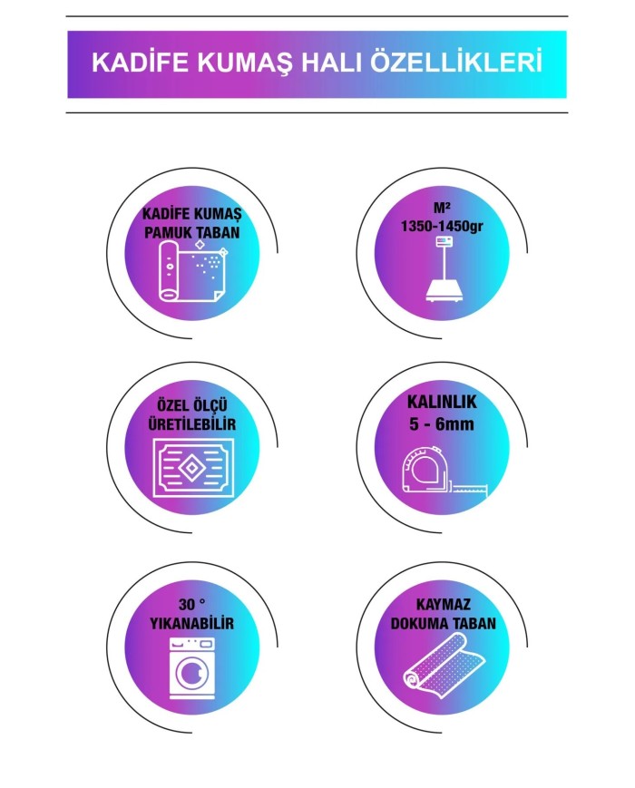 Jeff Modern Kadife Eko Desenli Pamuk Tabanlı Yıkanabilen Kaydırmaz Antibakteriyel Salon Halısı