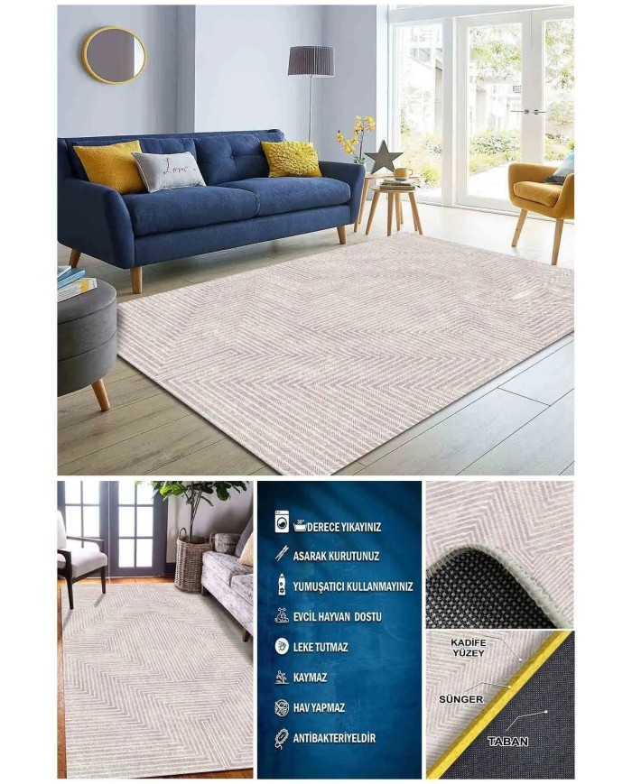 Tegan Modern Kadife  Dekoratif Pamuk Taban Kaymaz Yıkanabilen Antibakteriyel Salon Halısı