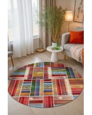 Bitsy Patchwork Kadife Pamuk Tabanlı Yıkanabilen Kaymaz Antibakteriyel Yuvarlak Salon Halısı Mutfak